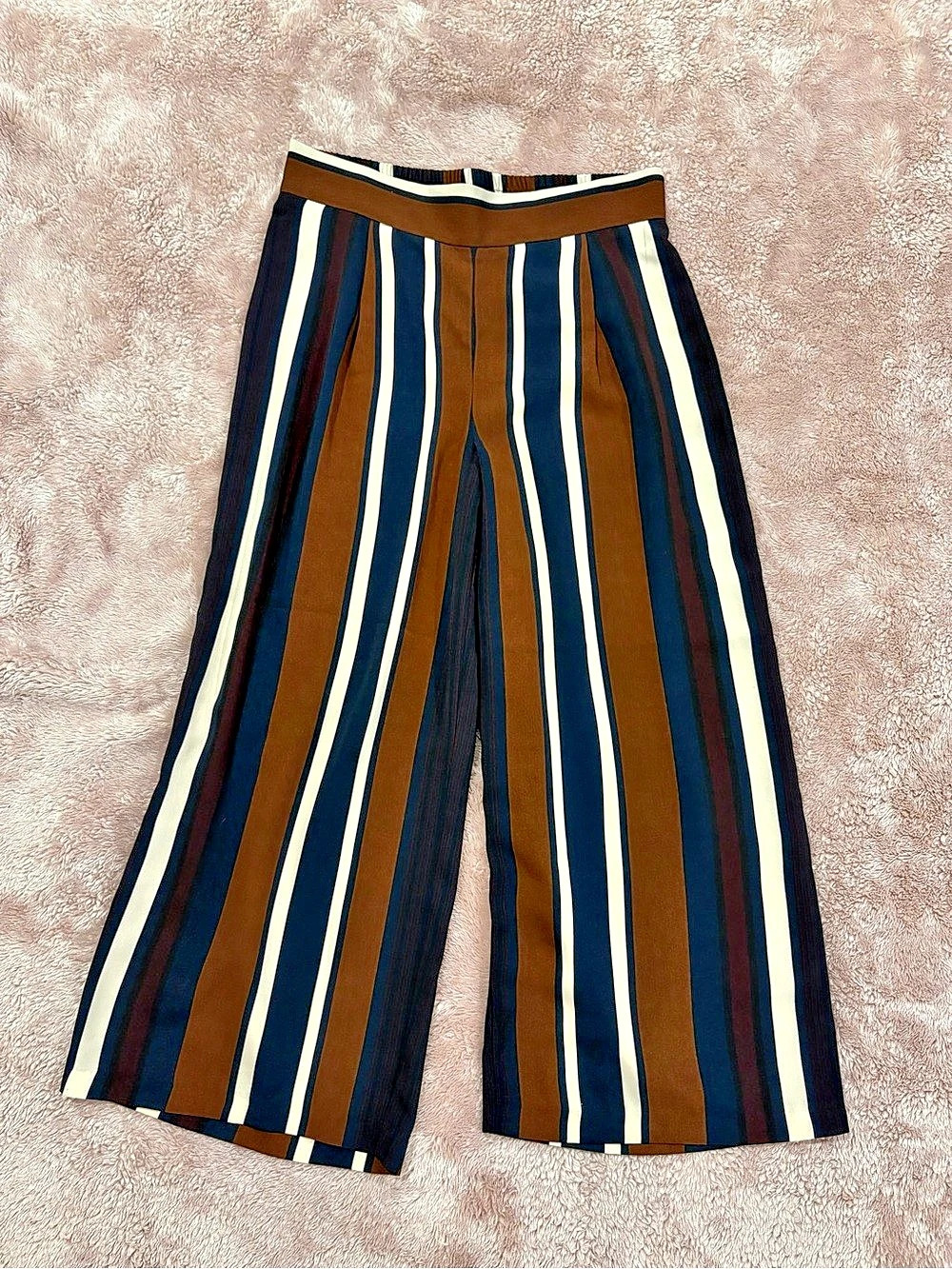 Cynthia Rowley Striped Wide Leg Pants in Brown & Navy US 6 Like New